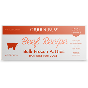 Green Juju Dog Frozen Raw Beef Patties Bulk Box 18 lb