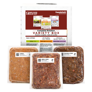 Foundations Variety Pack for Dogs - Bulk (12 x 1lb) Recipes: 4 x Turkey / 4 x Beef & Tripe / 4 x Salmon